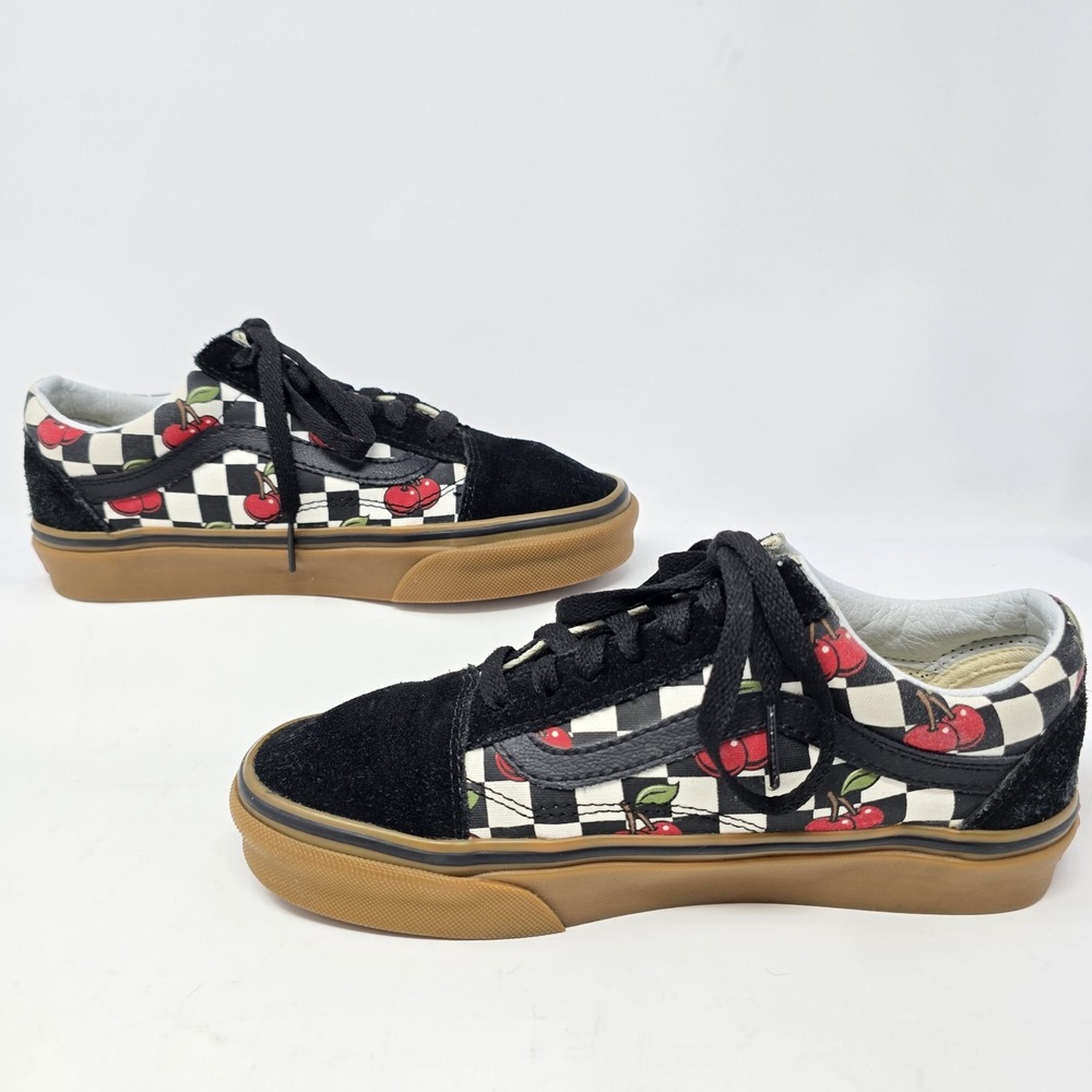 Vans Old Skool Platform Cherry Checkerboard Gum Sole Sneakers Womens 5.5 Black - Picture 2 of 16
